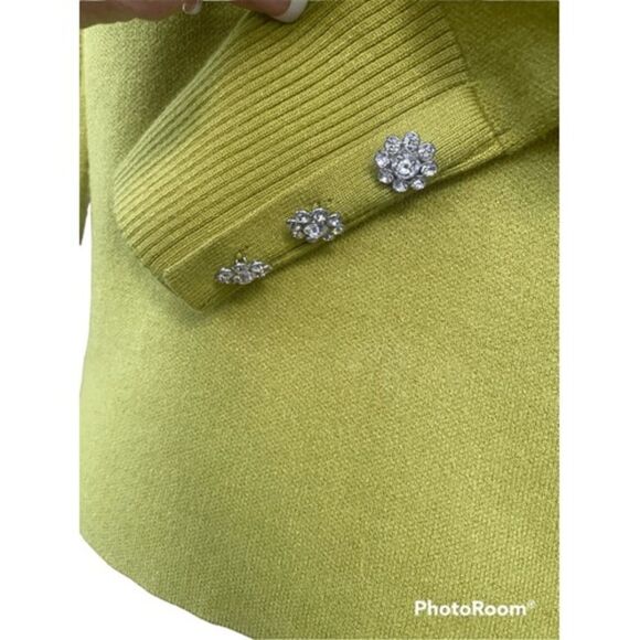 Tahari Mock Neck Sweater Sz. S Green Jeweled Buttons Holiday Party - Picture 6 of 10